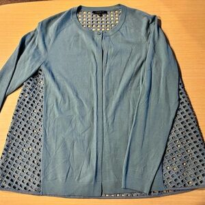 Lafayette 148 Blue A-Line Sweater Cardigan Open Stitch Lace Size M